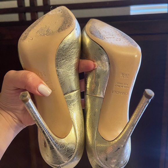 Casadei Metallic Gold Stiletto Heels - Picture 6 of 9